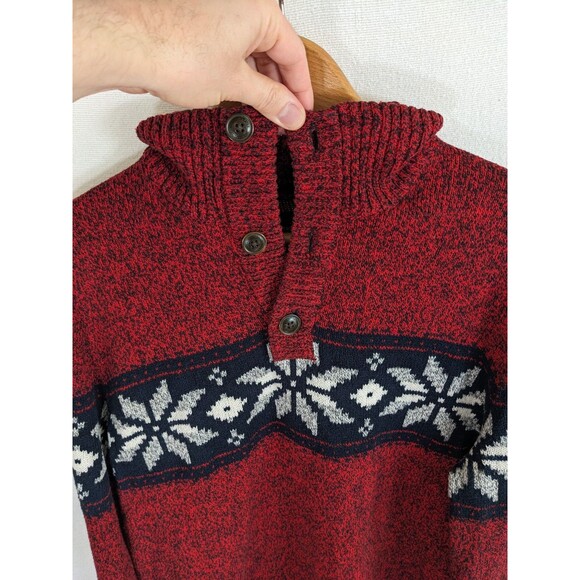 American Eagle Sweater Mens Large Nordic Fair isle Ski Red Navy Soft 1/4 Button - Picture 5 of 10